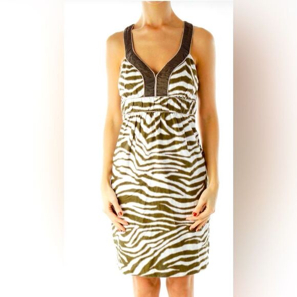 Banana Republic Brown Cream Zebra Print Linen Dress Size 2 NWT  10 362 - Picture 1 of 12